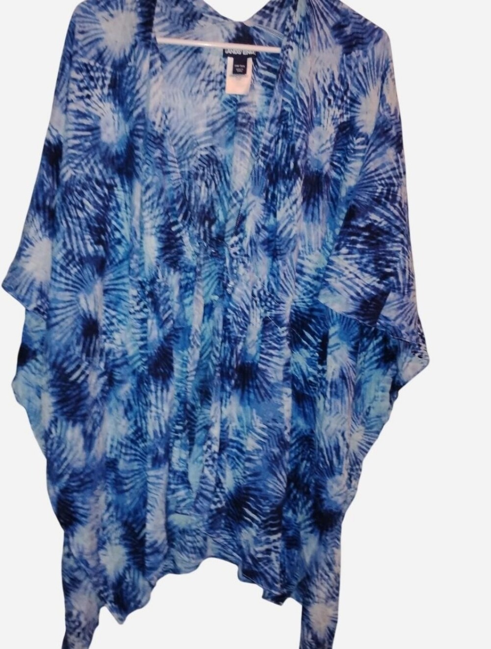 Lands' End One Size Blue White Shibori Starburst Caftan Swim Coverup